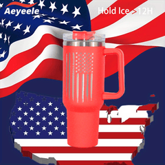 Laser Flag Tumbler 40oz Vacuum Insulated Cup Straw Lid Handle Portable