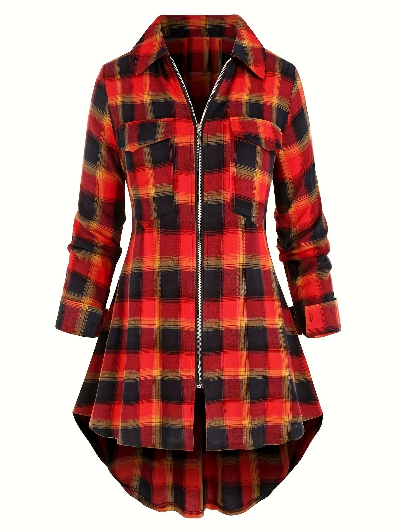  Plaid Long Sleeve Longline Shirt