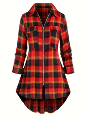  Plaid Long Sleeve Longline Shirt