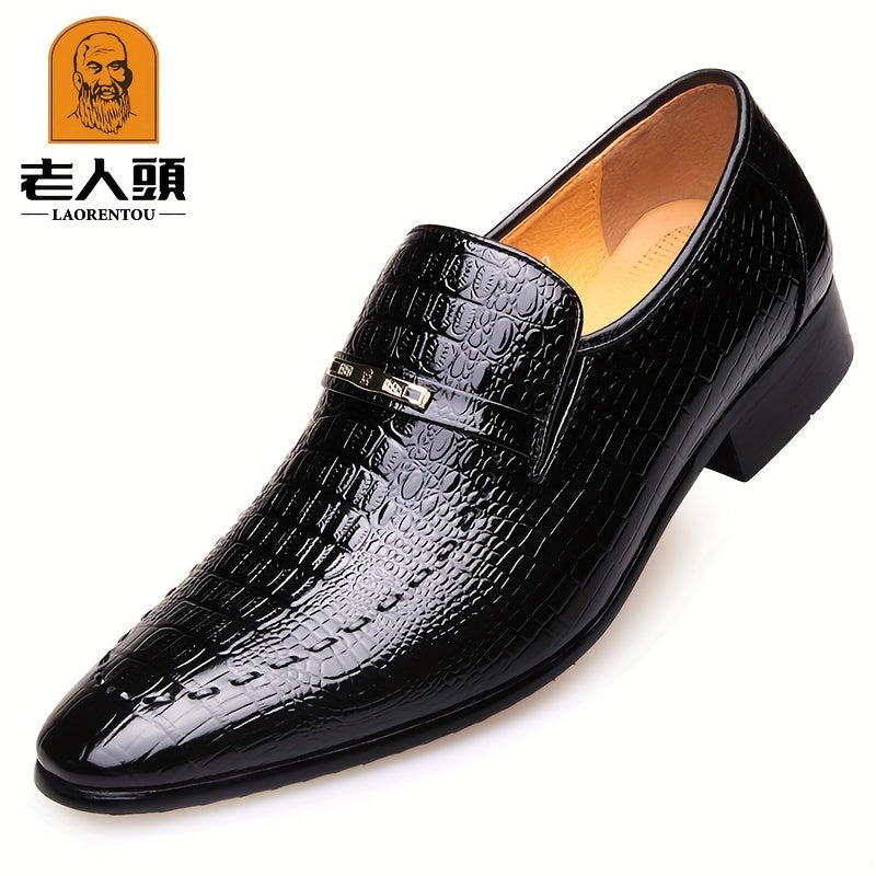 LAORENTOU Men's Crocodile Pattern Slip On Dress Shoes Non Slip Formal Shoes