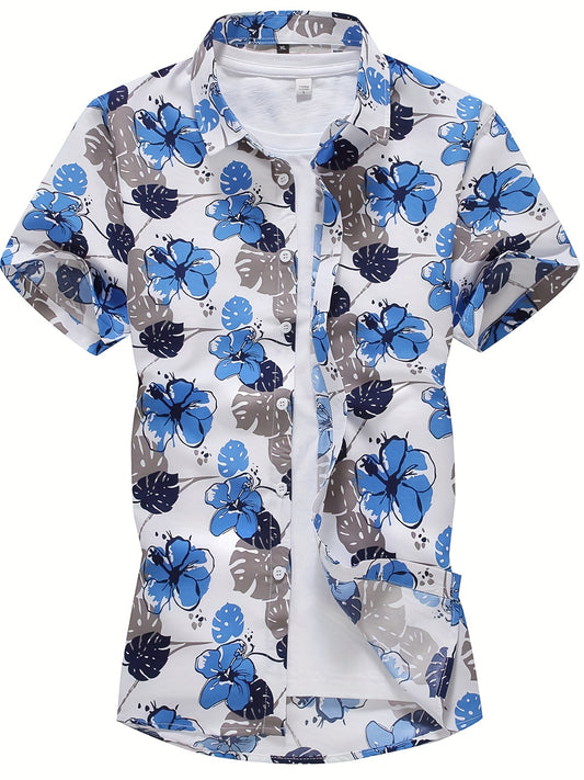 Men's Floral Pattern Lapel Short Sleeve Hawaii Shirt