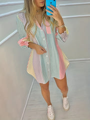 Plus Size Stripe Print Button Up Long Sleeve Shirt Top