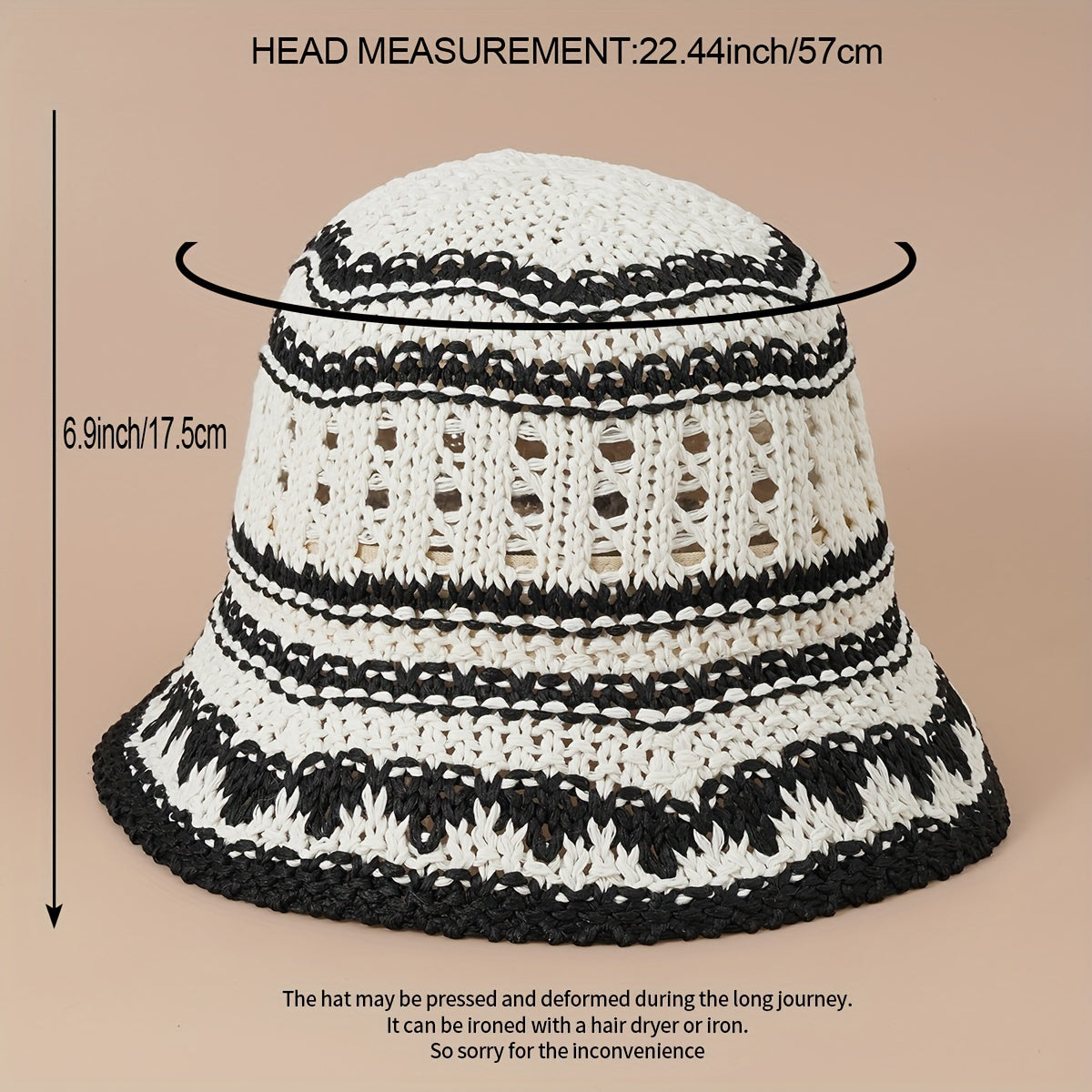 Striped Crochet Bucket Hat Hollow Straw Sun Hat Lightweight Casual Cloche Hat