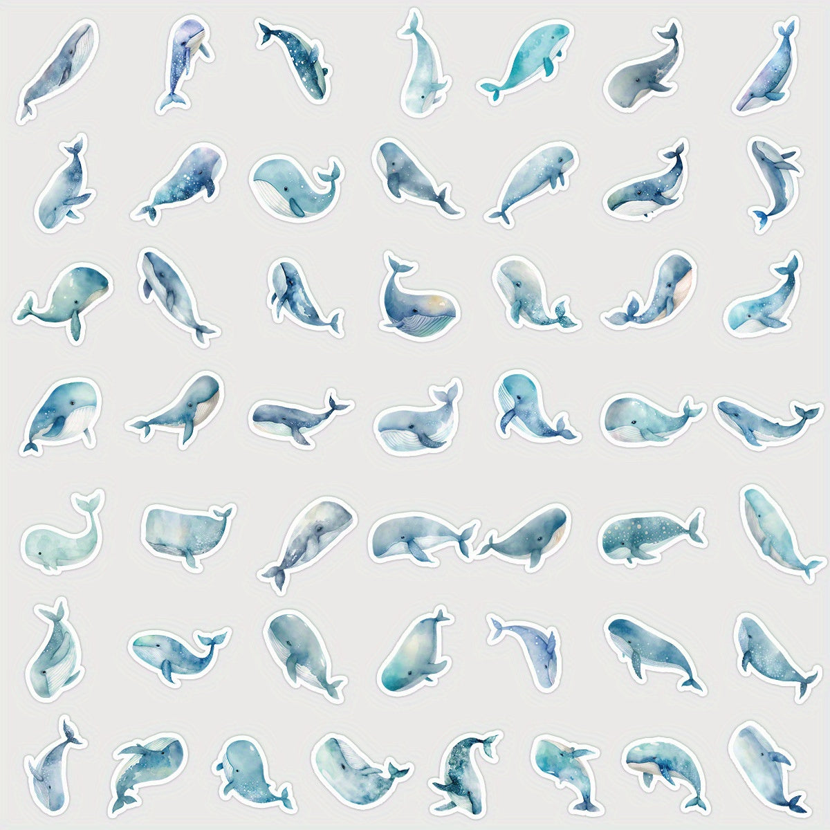 50pcs Whale Marine Organism Stickers for DIY Decoration