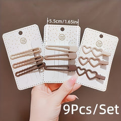 9pcs Geometric Brown Hair Clip Barrette Hair Accessories Women