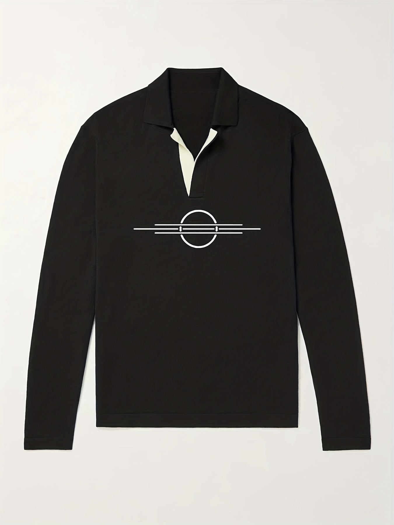 Sun Pattern Knit Polo Shirt Men's Casual Lapel Middle Stretch V Neck Pullover