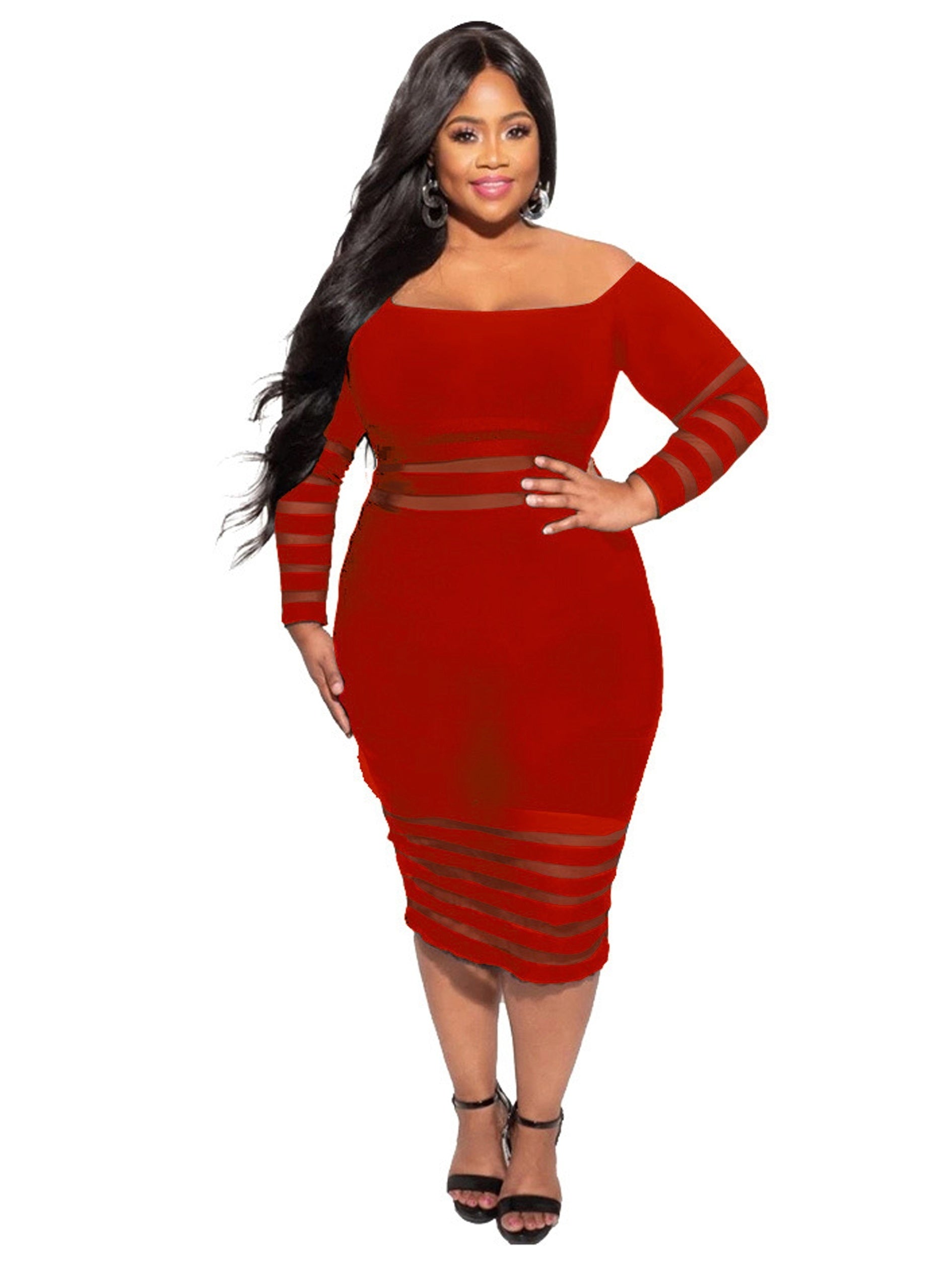  Off Shoulder Long Sleeve Bodycon Dress