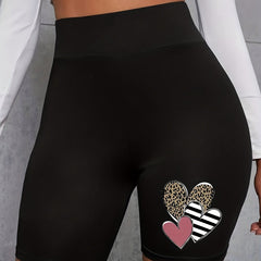  Hearts Print High Rise Stretch Biker Shorts