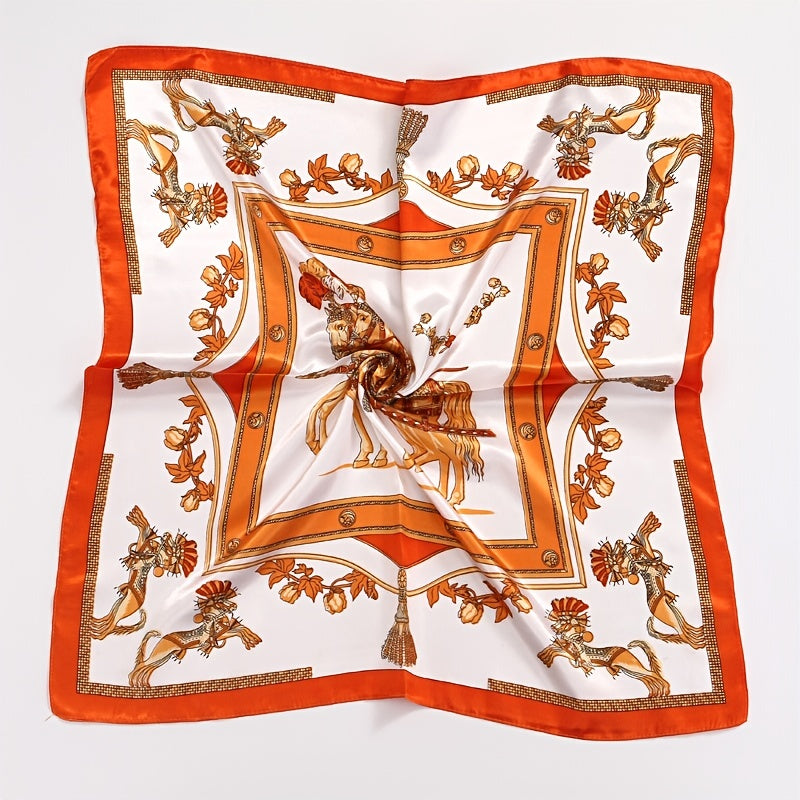 Square Satin Scarf Classic Horse Print Neckerchief Shawl Bandana