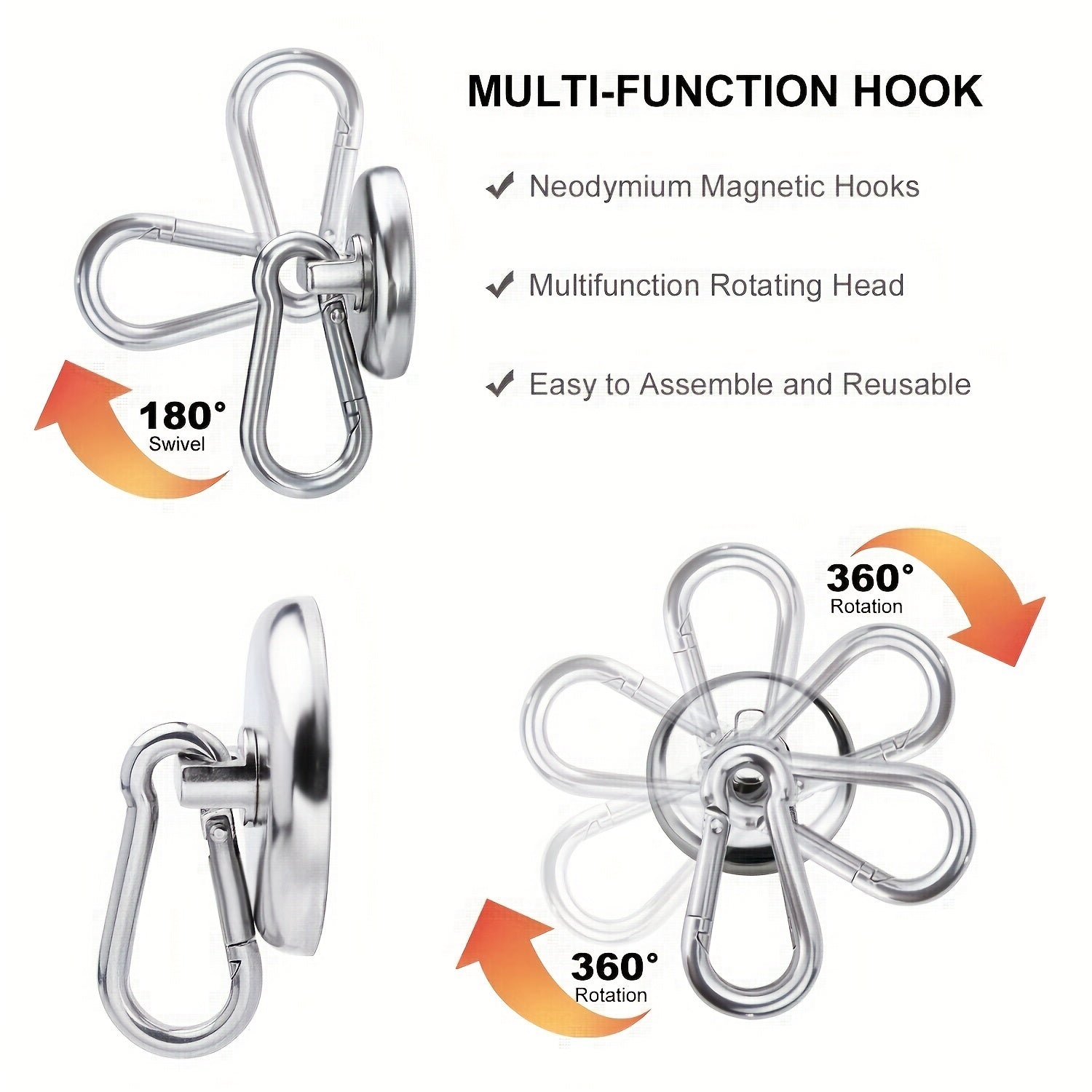 D42 Strong Neodymium Magnet Hooks 72 57KG with Swivel Carabiner Hook