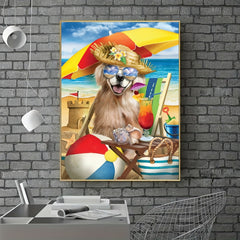 Beach Dog Pattern Canvas Painting Poster for Home Wall Decoration