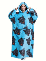  Alpaca Pattern Sherpa Fleece Hooded Nightgown