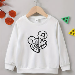Cartoon Bear Print Boys Pullover Sweatshirt Long Sleeve Crew Neck Tops