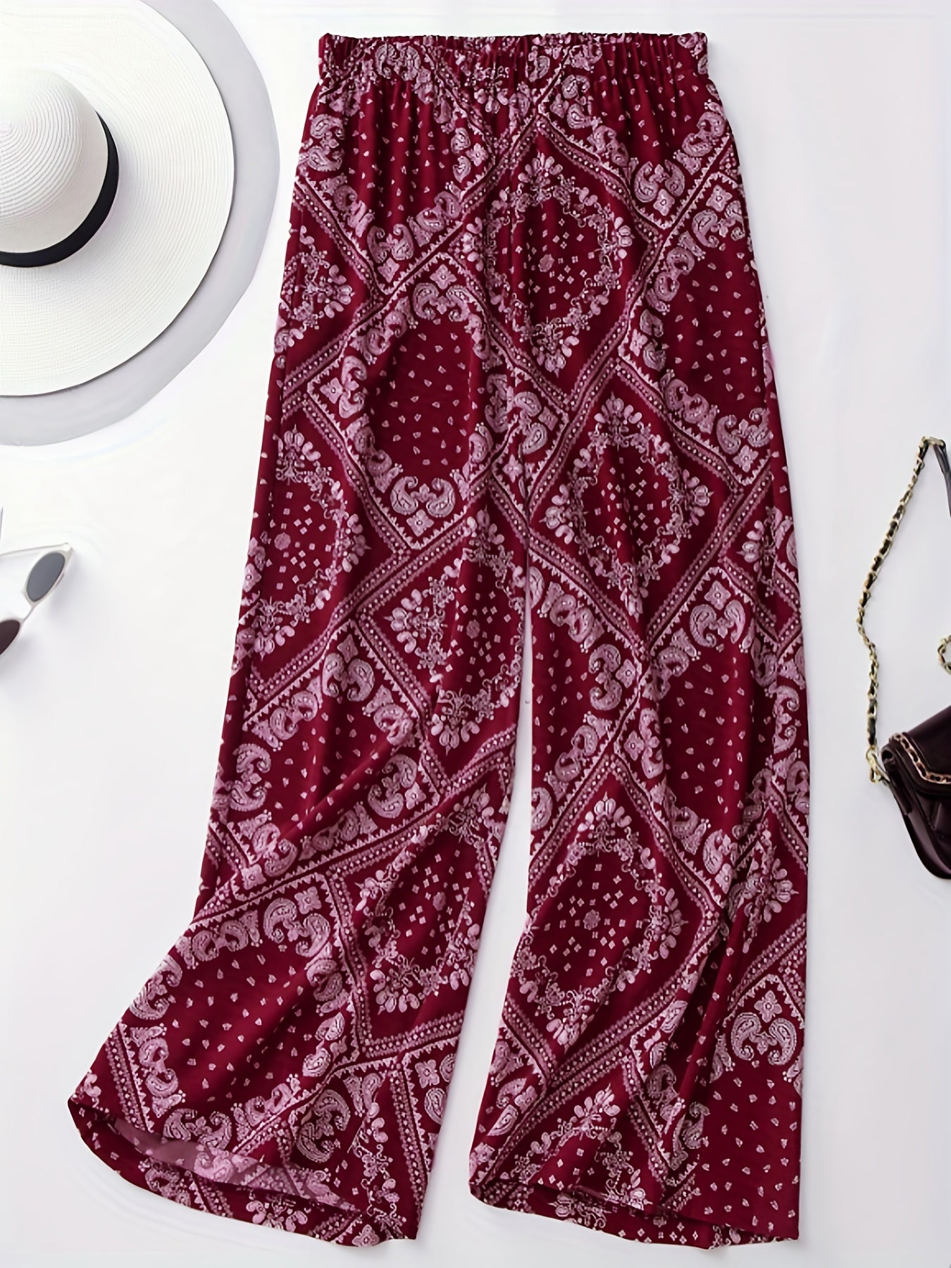 Patchwork Print Wide Leg Boho Pants
