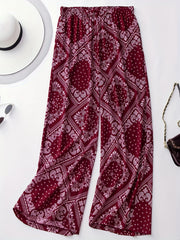 Patchwork Print Wide Leg Boho Pants