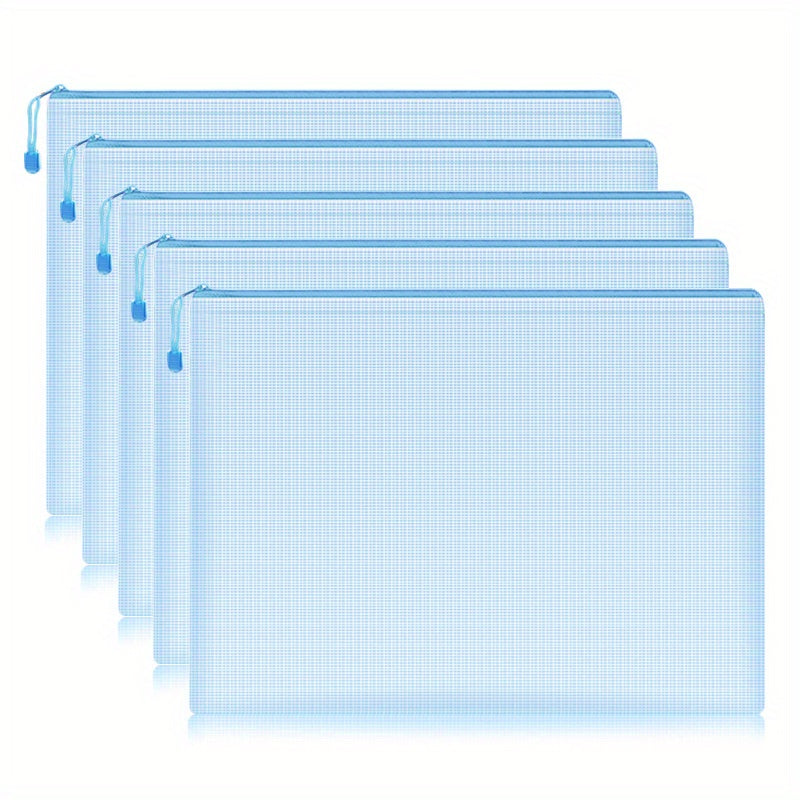 5pcs Mesh Zipper Pouch Waterproof File Folders A4 School Office Supplies