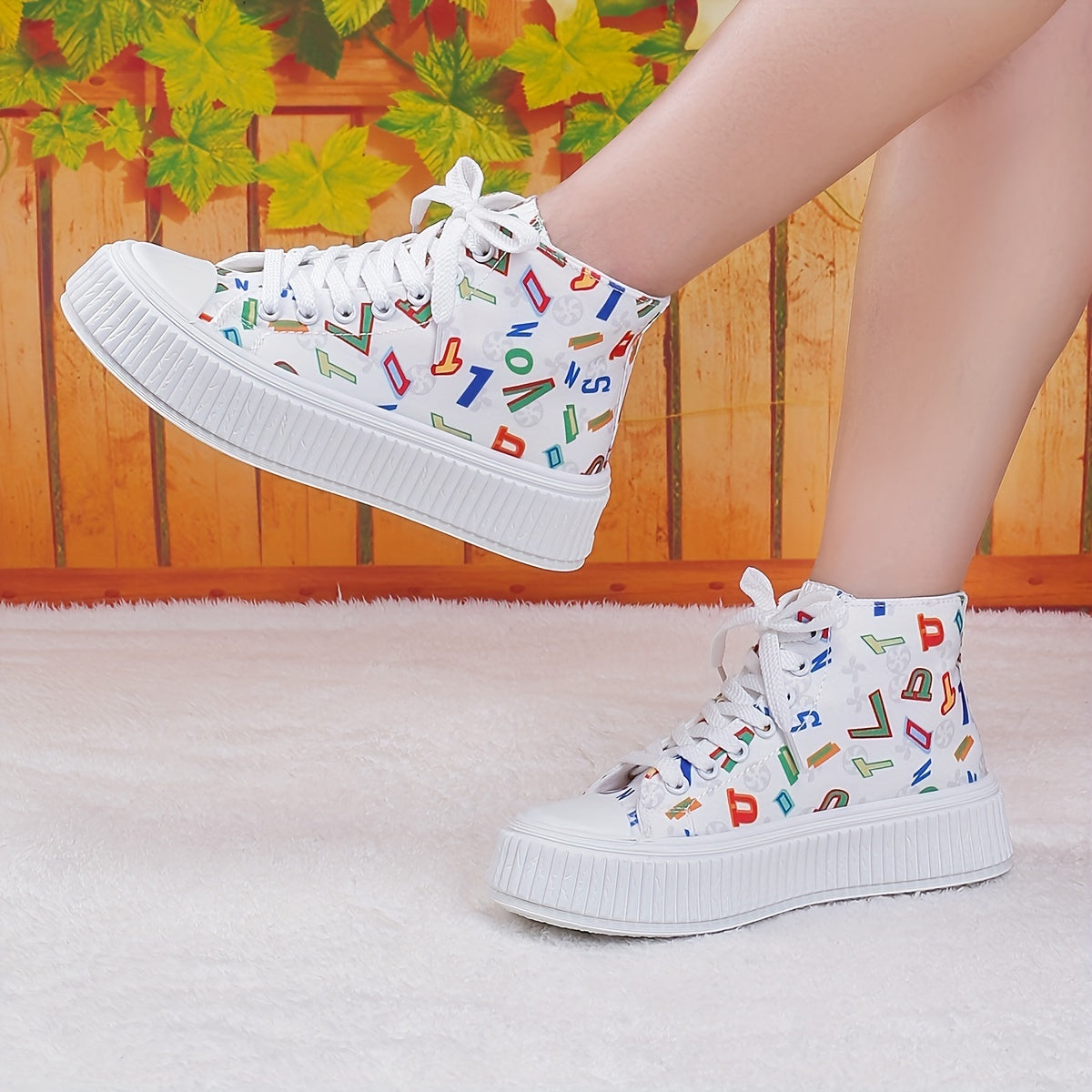 Women's Colorful Letter Print Canvas High Top Sneakers