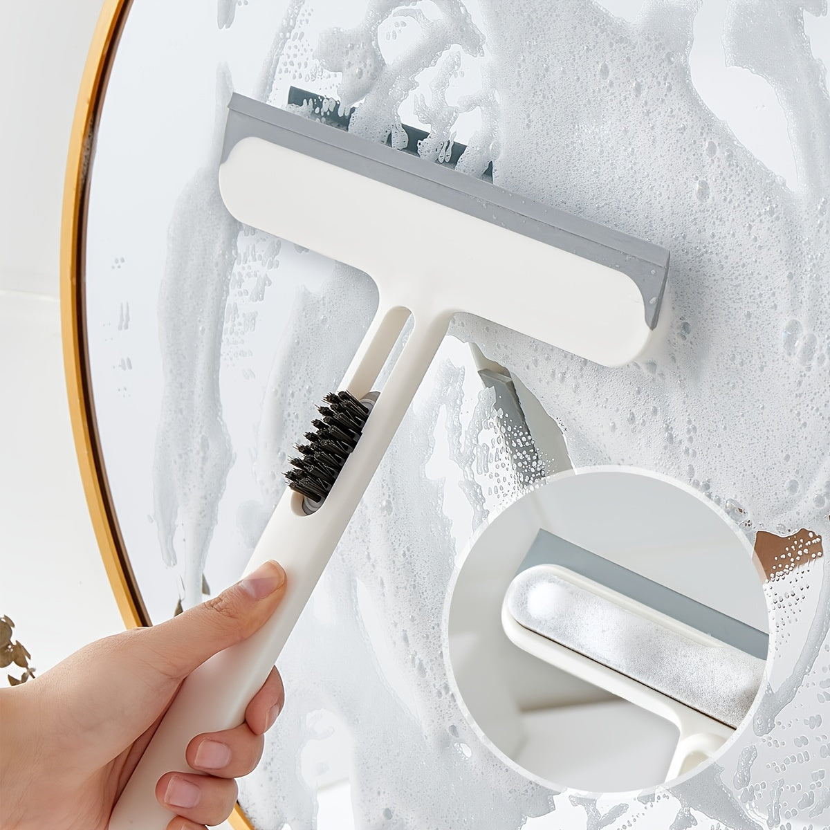 3-in-1 Glass Cleaning Brush with Squeegee Handle