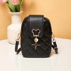 Quilted Mouse Decor Crossbody Bag PU Leather Shoulder Bag