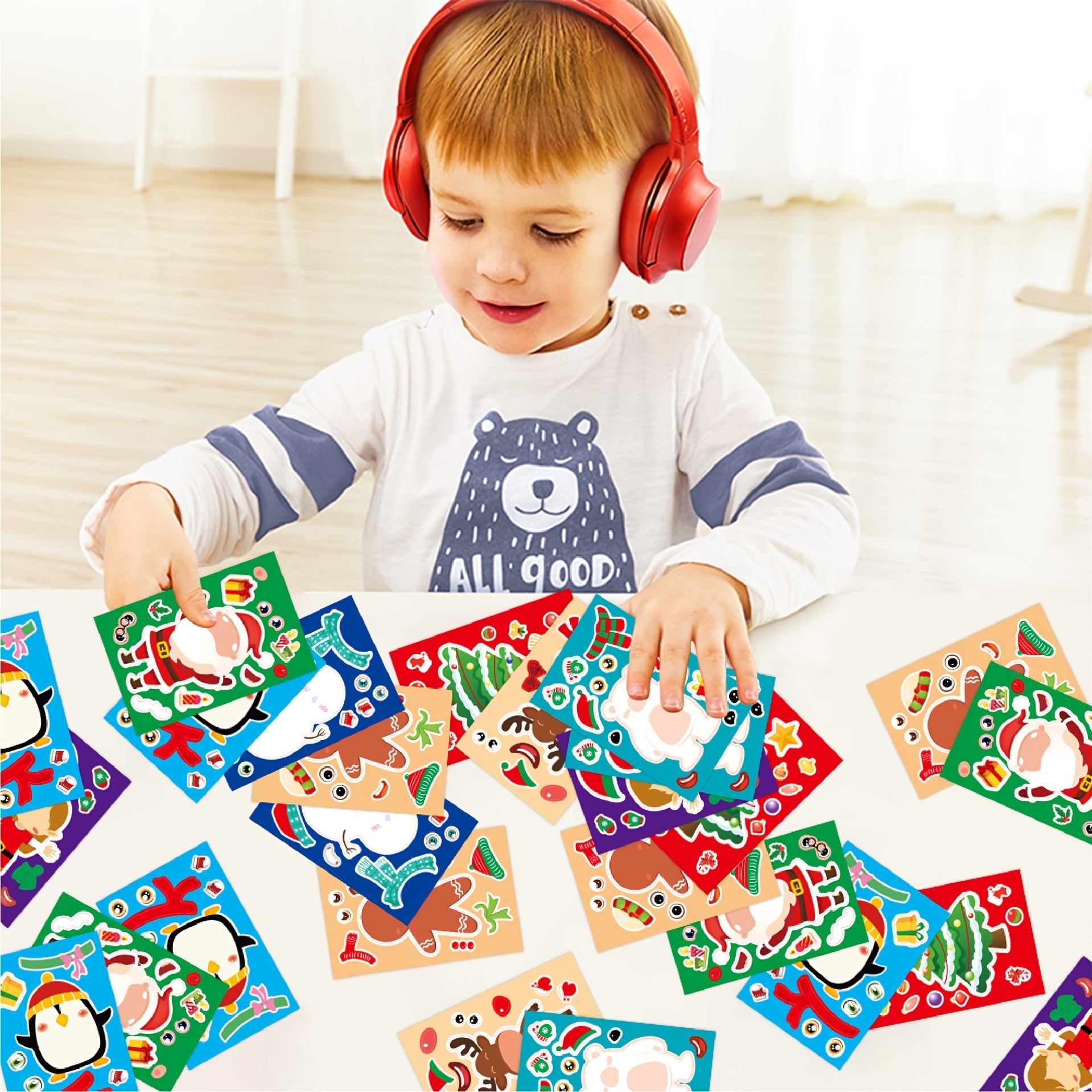 24pcs Christmas Stickers Santa Snowman Face Xmas Crafts Party Favors