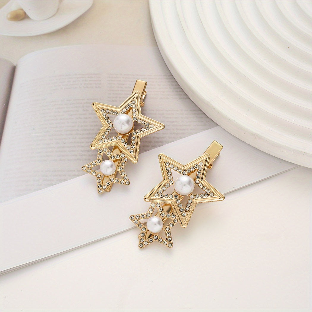 Star Shape Rhinestone Faux Pearl Hair Clip Duck Billed Clip Hair Accessories