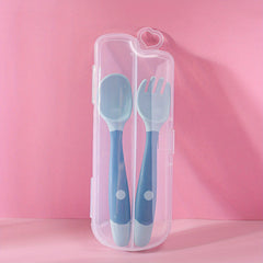 3pcs Baby Fork and Spoon Set with Travel Case Bendable Twist Training Eating