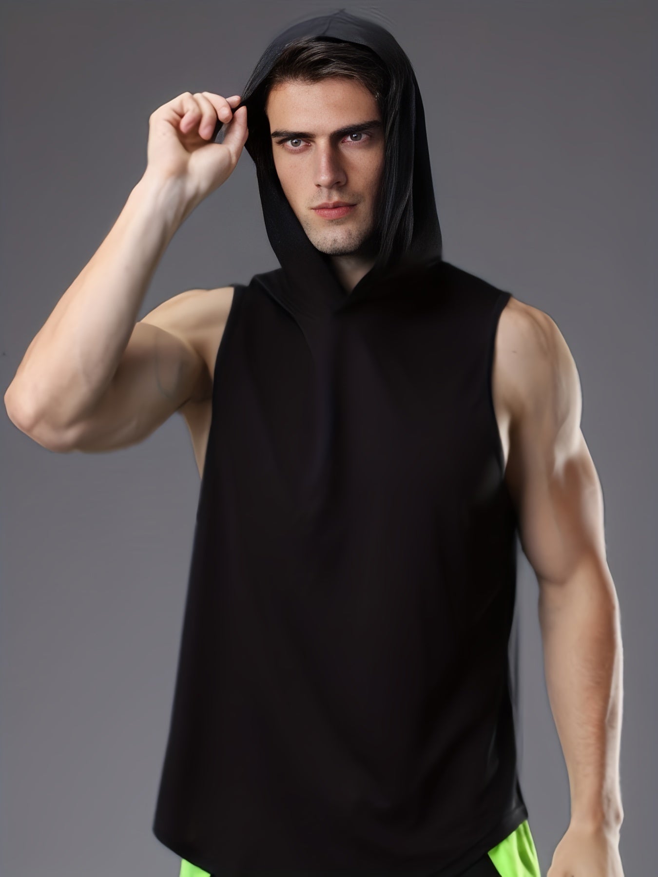 Men's Solid Hooded Tank Top Quick Dry Sleeveless Shirt