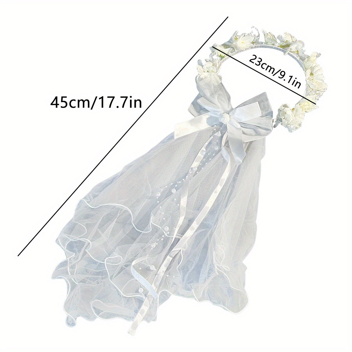 Wedding Veil Headband with Floral Bow & Flowers Bridal Hair Accessory