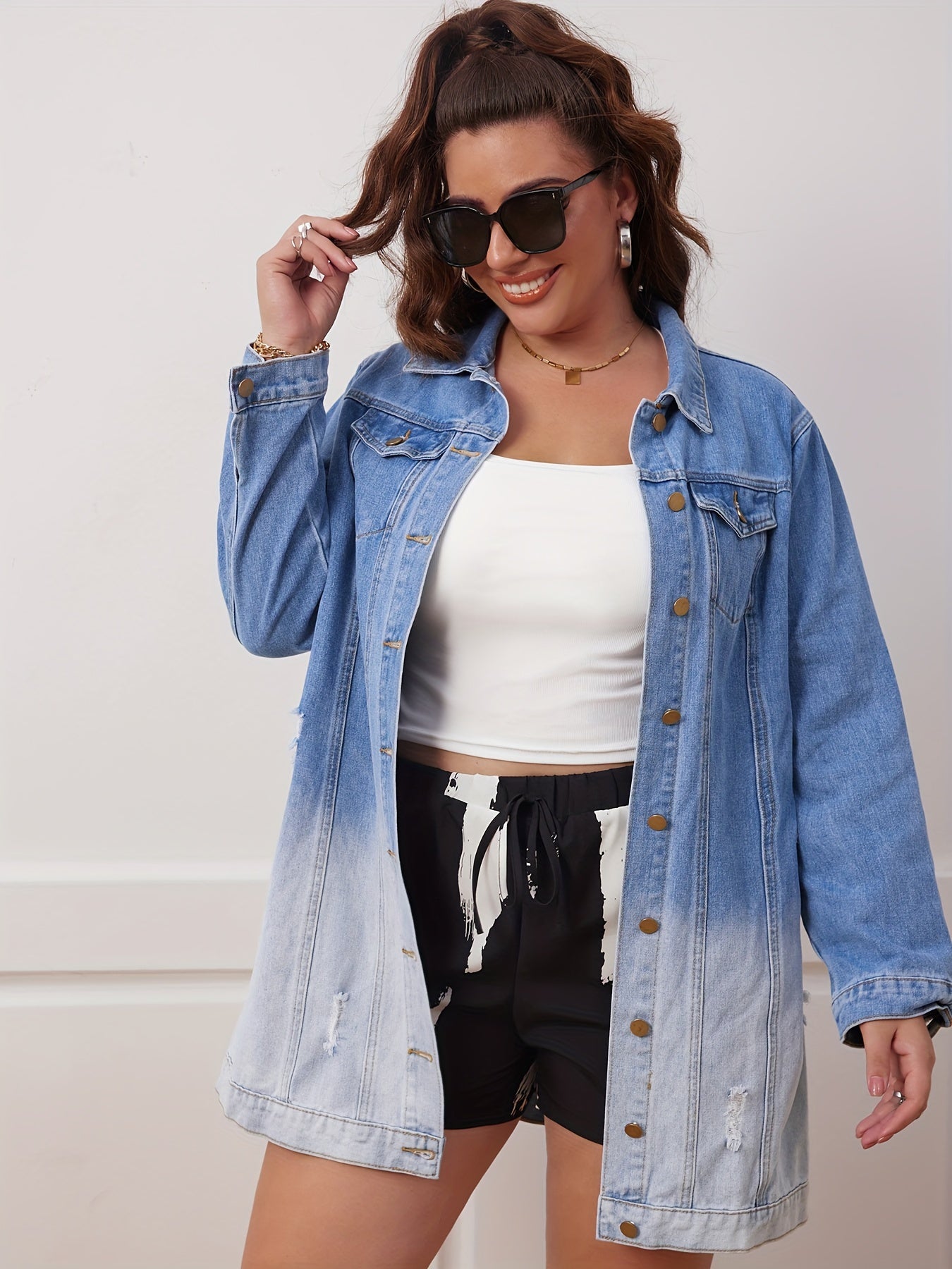  Ombre Ripped Denim Jacket