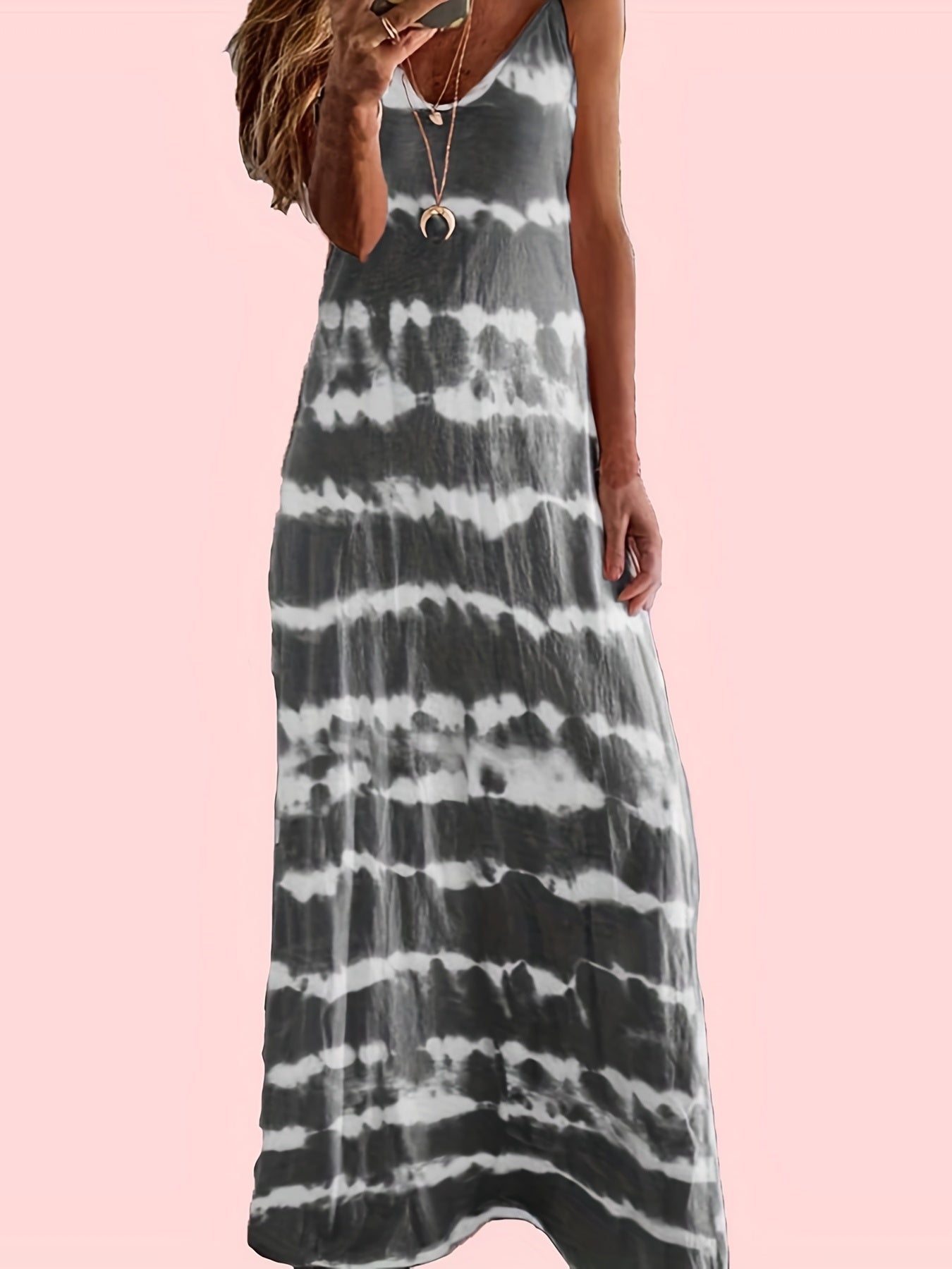 Women's Plus Tie Dye Round Neck Maxi Dress