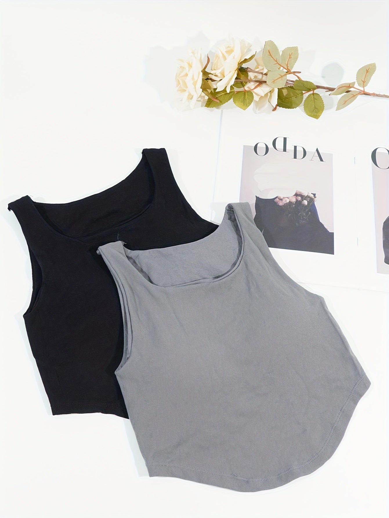 2pcs Square Neck Cami Tops Women's Lingerie