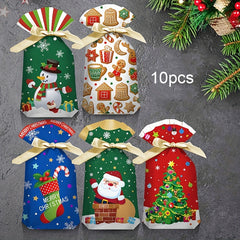 10pcs Christmas Bunny Ears Goodie Bags Snowman Printed