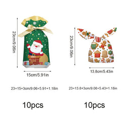 10pcs Christmas Bunny Ears Goodie Bags Snowman Printed