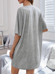 Cup & Letter Print NightDress Short Sleeve Crew Neck Pajama Dress