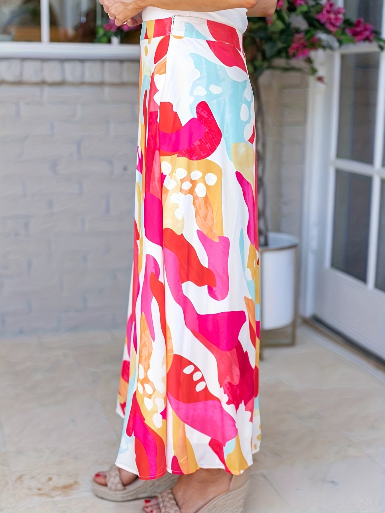  Boho Skirt Contrast Print High Rise Maxi Skirt