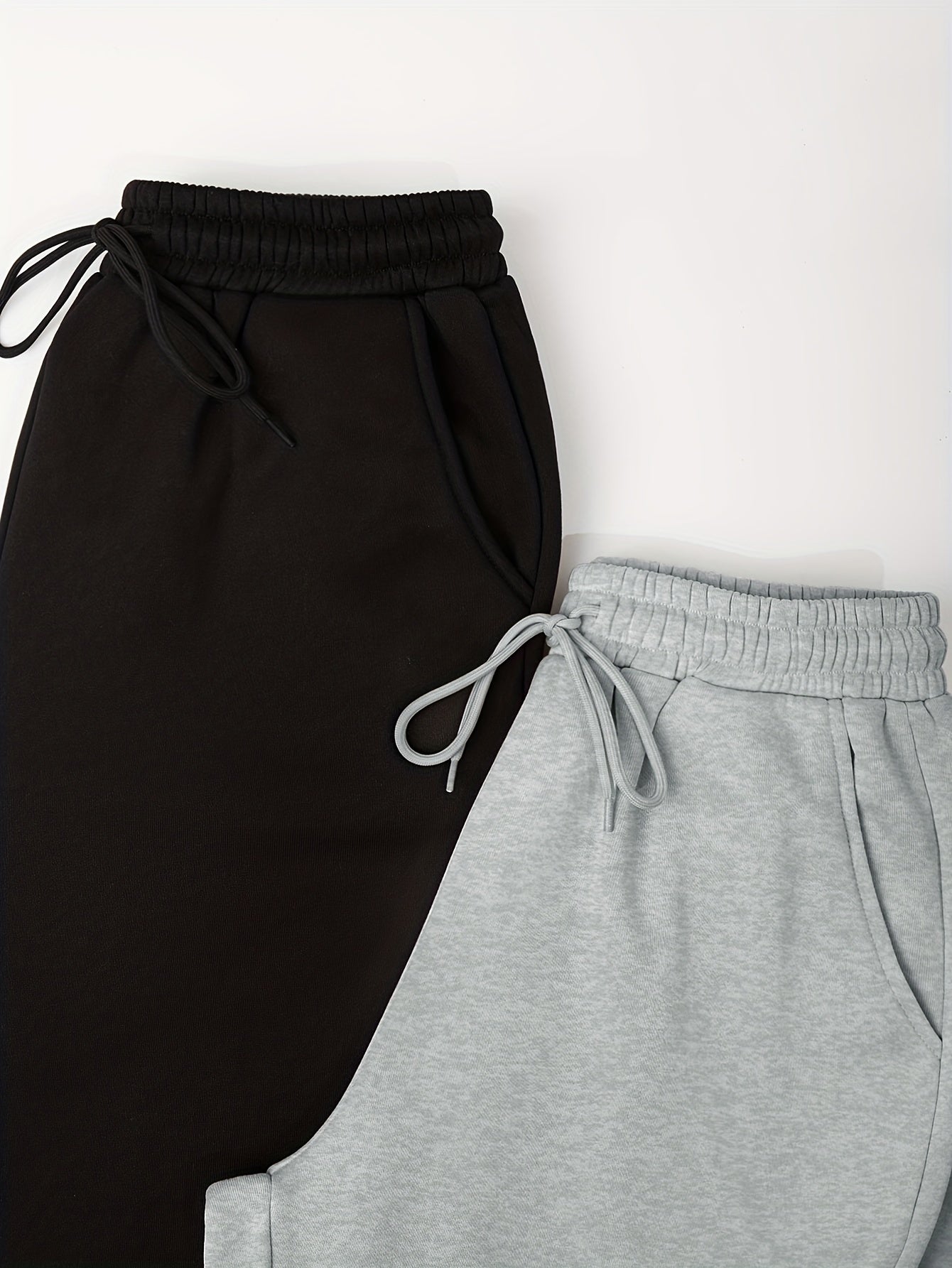 2 Pack Plus Size Sports Pants Women's Plus Elastic Drawstring Jogger Trousers