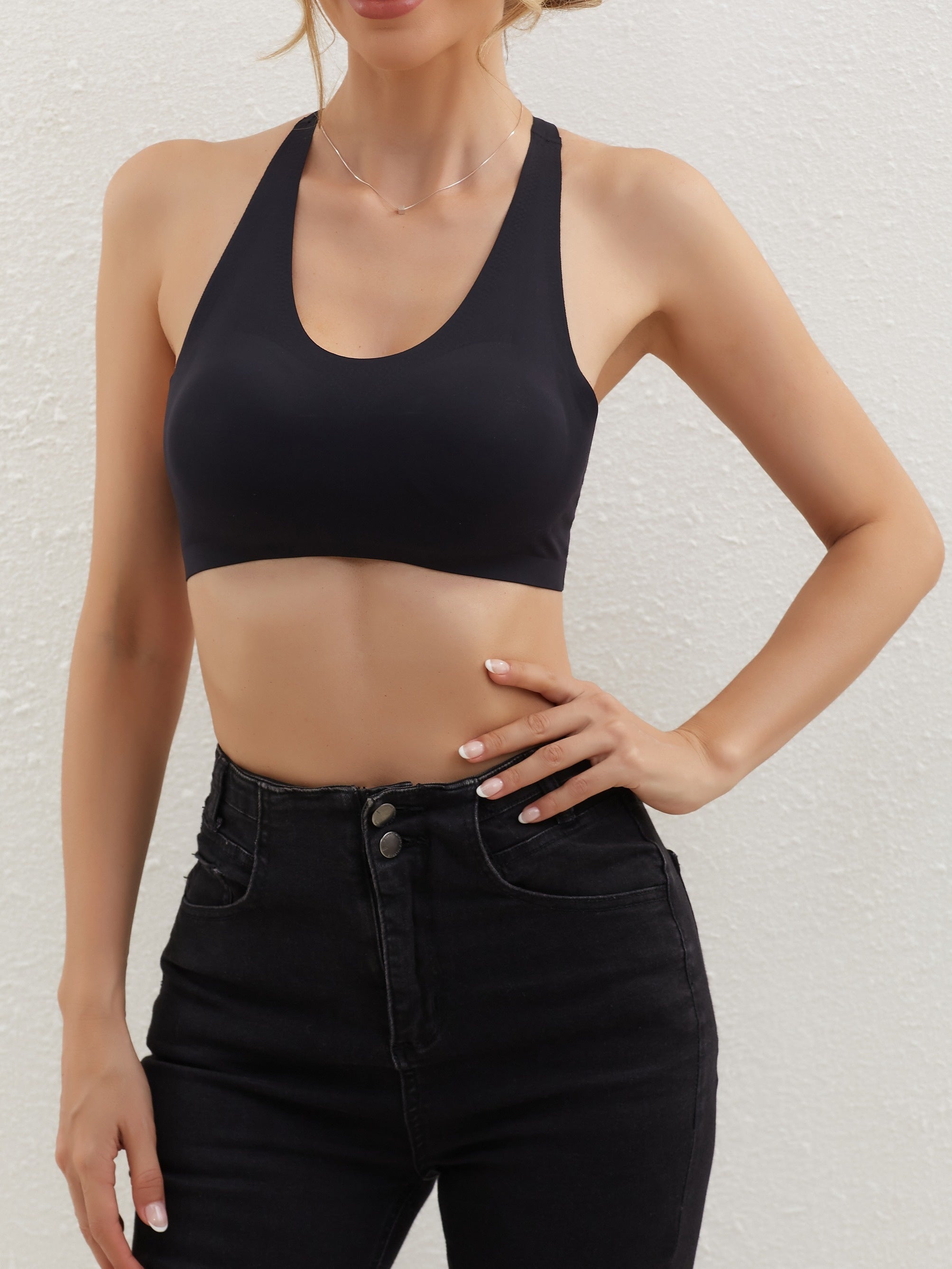2 Seamless Solid Sports Bras Comfy & Breathable Running Workout Bra