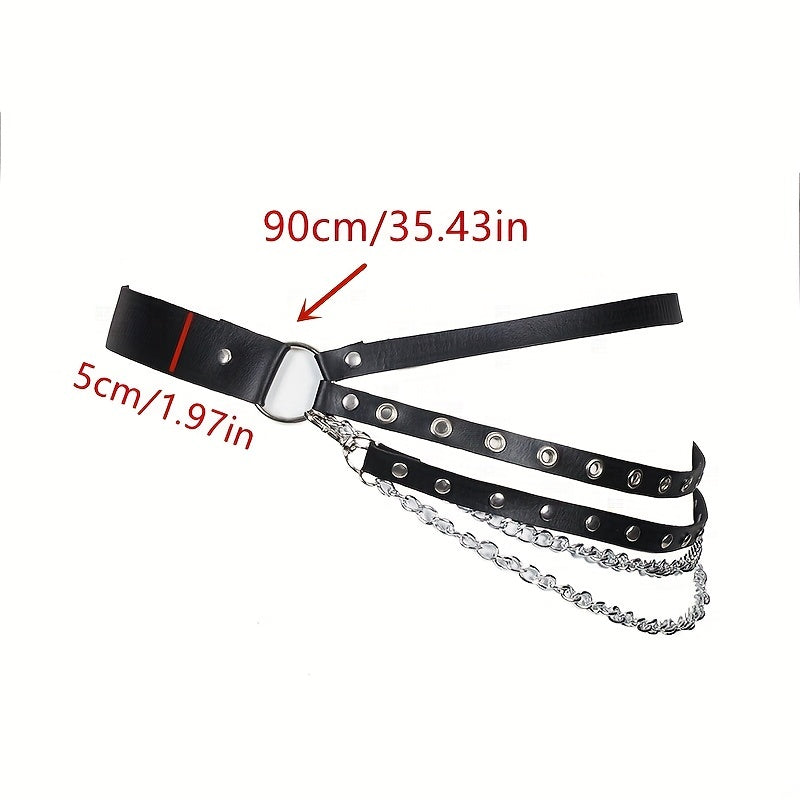 Punk Layered Chain Fringe Belt Hip Hop Rivet PU Leather Waistband