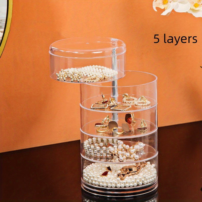 Rotary Table Top Jewelry Storage Box Transparent Dust Prevention Cosmetic Rack