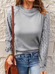  Casual Sweater Women's Plus Solid Lace Long Sleeve Knit Top
