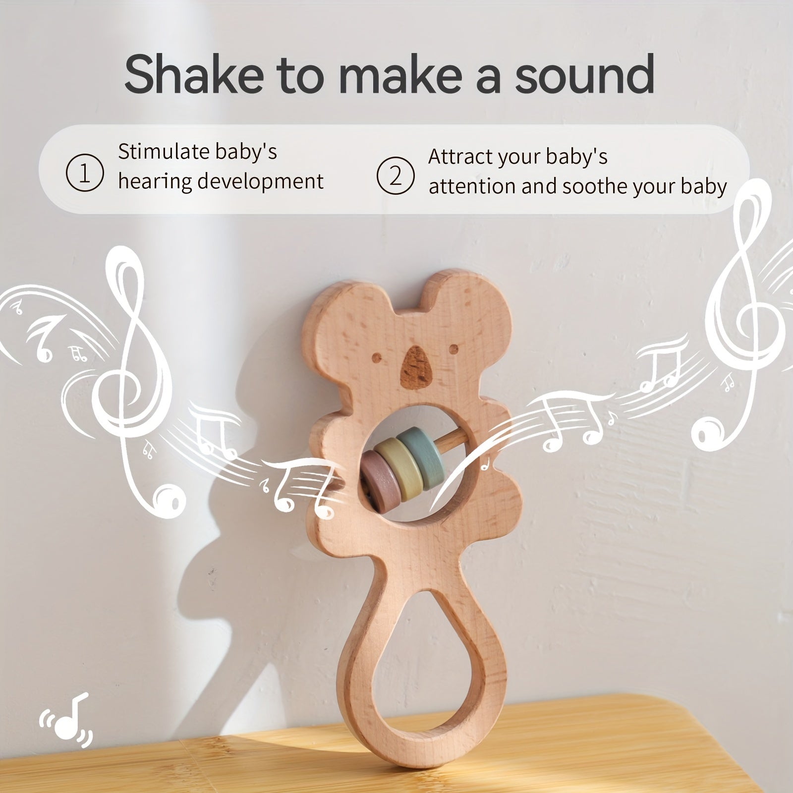 Koala Wooden Hand Rattle Early Learning Chewable Toy for Kids