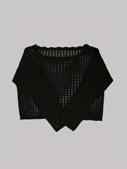 Crochet Beach Wear Knit Sweater Solid Crew Neck Long Sleeve Summer Sweater