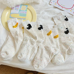 4 Pairs Cartoon Cat Print Comfy Socks Women's Stockings