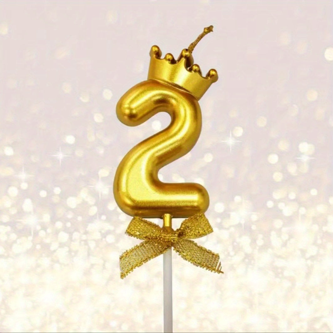 1pc 0-9 Number Candle Crown Bow Birthday Party Cake Decoration