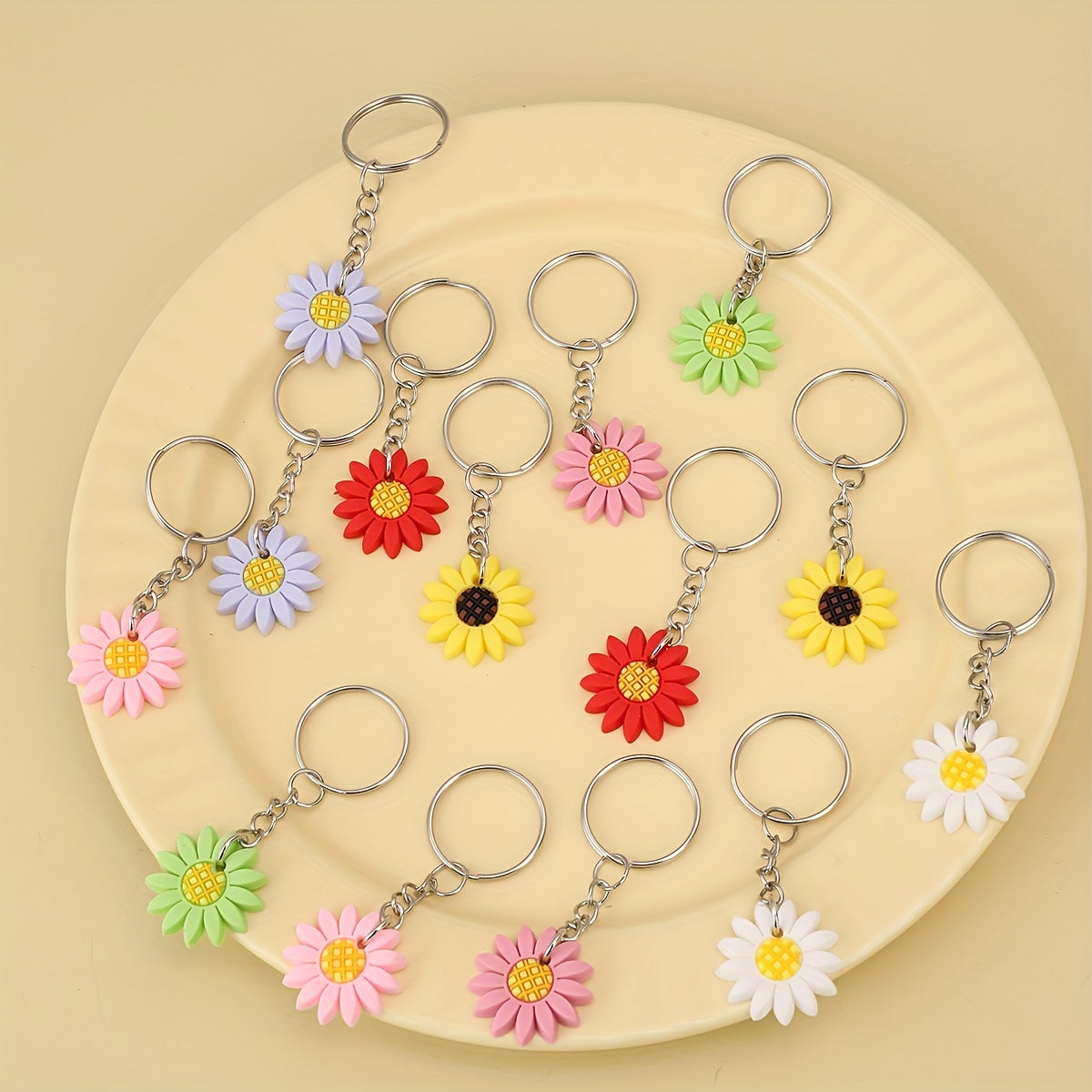 14pcs Flower Charm Keychain PVC Sun Flower Pendant Mother's Gift