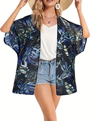  Floral Print Bat Sleeve Cover Up