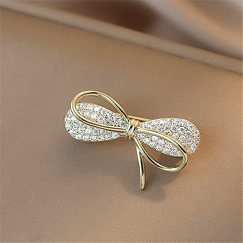 Bowknot Rhinestone Brooch Collar Decoration Pin Fix Clothes Accessories