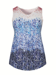  Colorblock Allover Print V Neck Tank Top