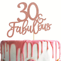 1pc Glitter Gold Paper Rose Cake Topper for Birthday Party