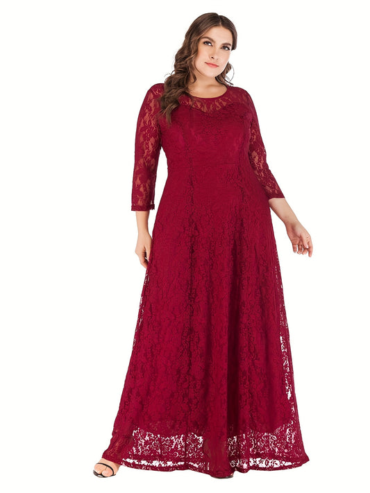  Lace Long Sleeve Round Neck Formal Party Dress